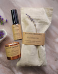 luxury yoga lovers gift set with zen candle, organic lavender eye pillow, natural mat spray by Ralph's Orchard at brixbailey.com
