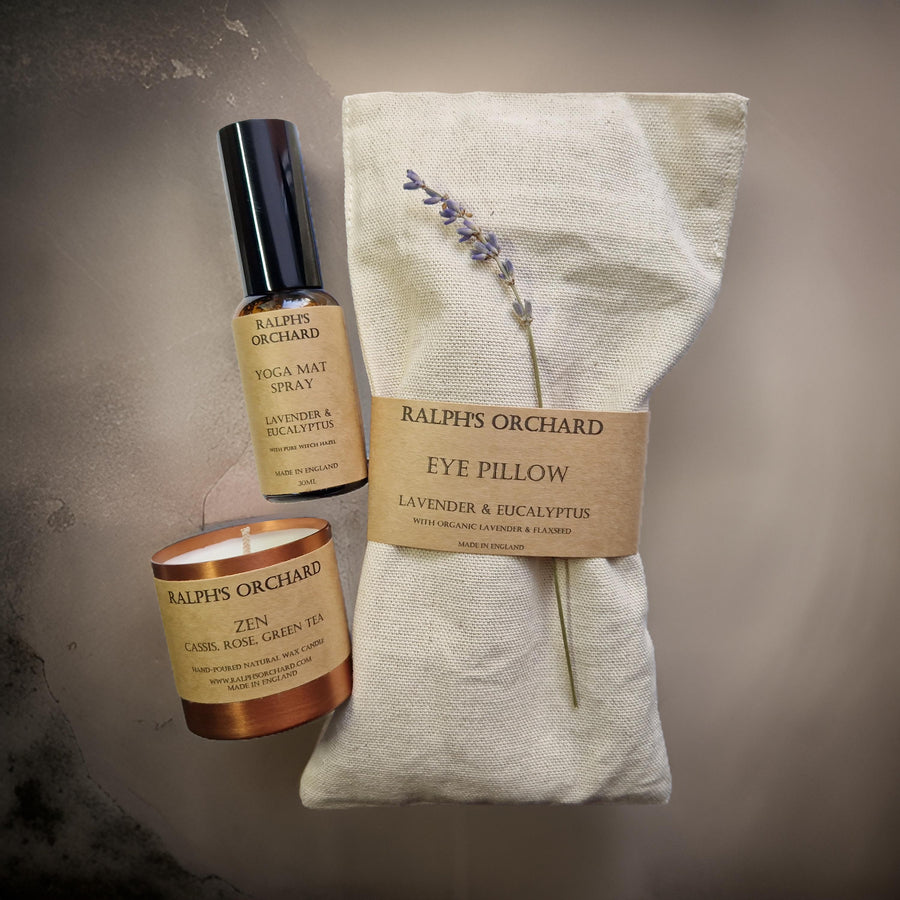Premium Yoga Lovers Gift Set with Lavender Eye Pillow, Zen Candle, Natural Mat Spray by Ralph's Orchard at brixbailey.com