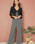 Yumi Black Tie Up Ribbed Cardigan With Frill Hem