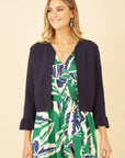 Yumi Navy Cropped Cardigan With Bell Sleeves