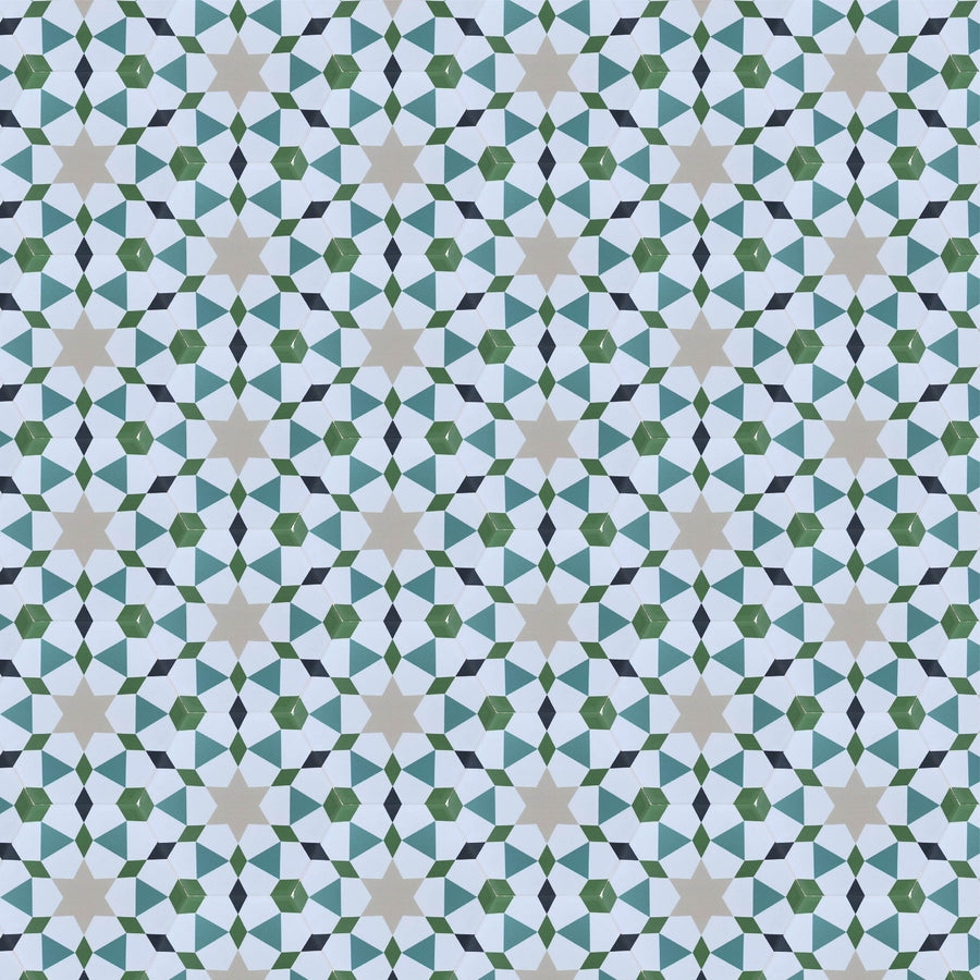 Luxury Zeena porcelain tiles, green and pink Moroccan zellige pattern, premium anti-slip indoor outdoor tiles, handcrafted design by Maria Starling by Maria Starling Design at brixbailey.com
