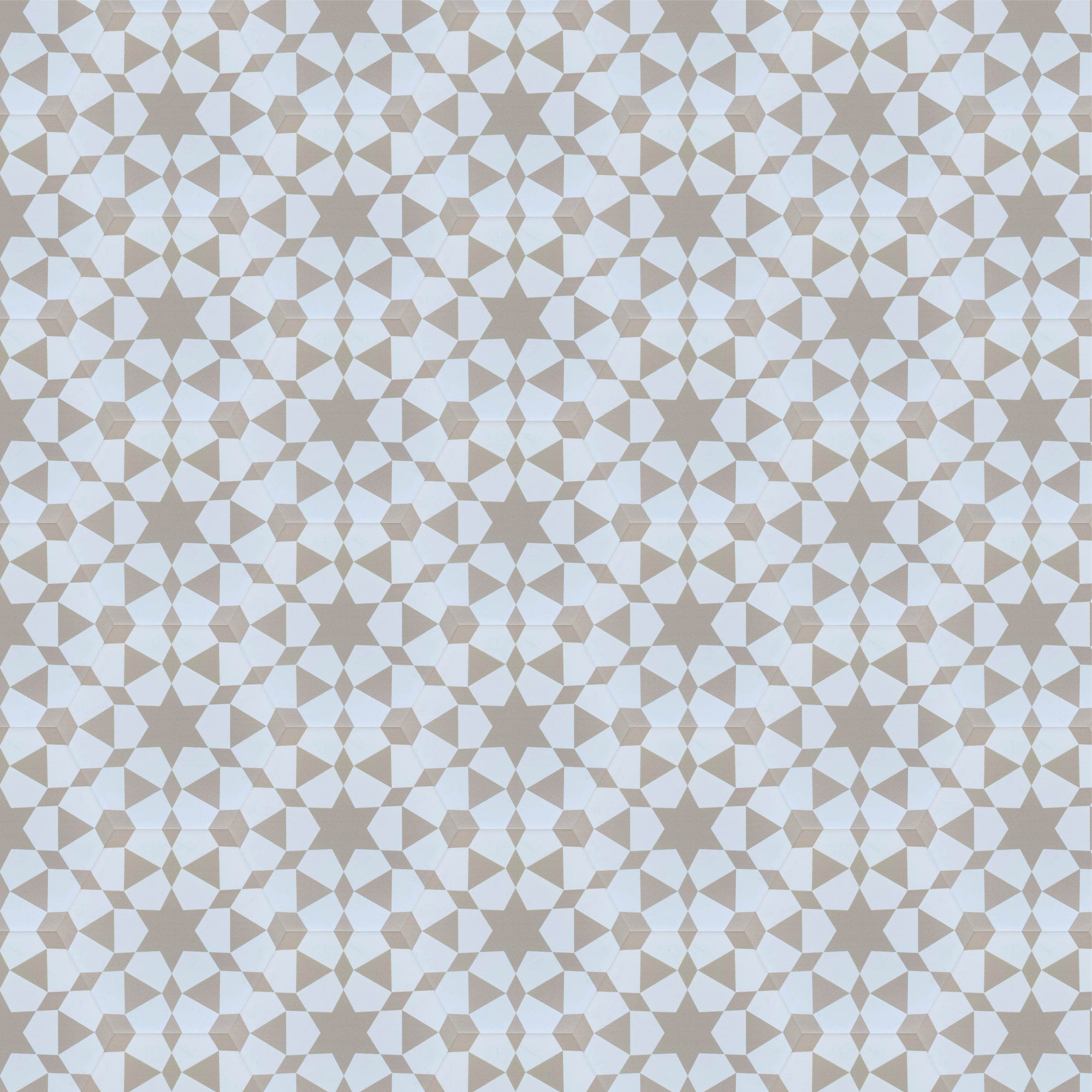 Luxury Zeena hexagon porcelain tiles, beige and white, Moroccan-inspired zellige pattern, anti-slip, indoor outdoor use by Maria Starling Design at brixbailey.com