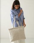 Almond Stripe Tote Nappy Bag (100% Cotton)