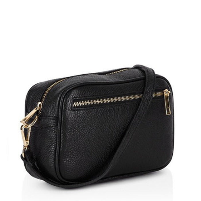 Stud Black Leather Cross-Body Camera Bag