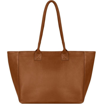 Dark Tan Horizontal Zipped Leather Tote | brnbr