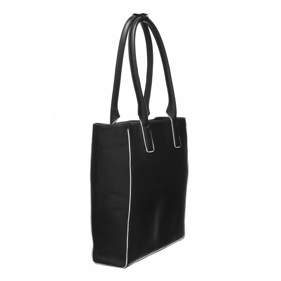 Black Piñatex™ Leather Piped Leather Day Tote Leather Day Tote - Brix and Bailey® - Contemporary Bag, Watch and Accessory Brand