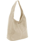Ivory Croc Print Leather Hobo Bag