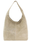 Ivory Croc Print Leather Hobo Bag