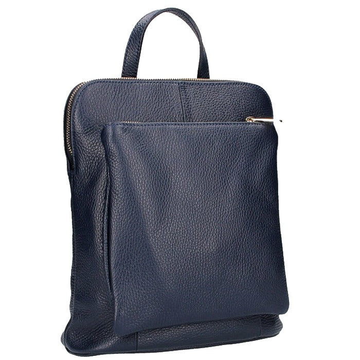 Small Navy Pebbled Leather Pocket Backpack