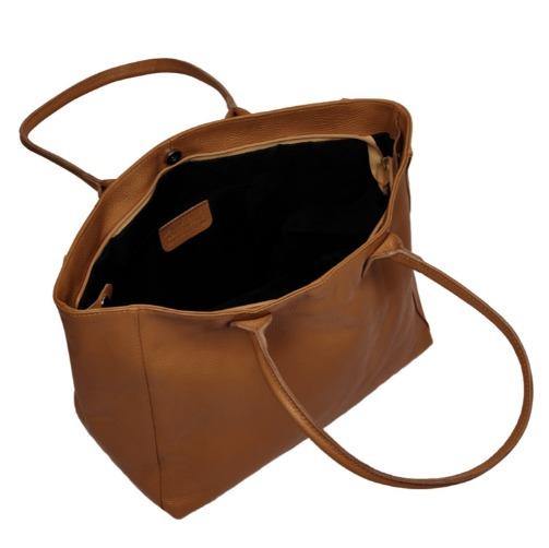 Dark Tan Horizontal Zipped Leather Tote | brnbr