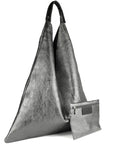 Pewter Metallic Boho Triangle Leather Bag