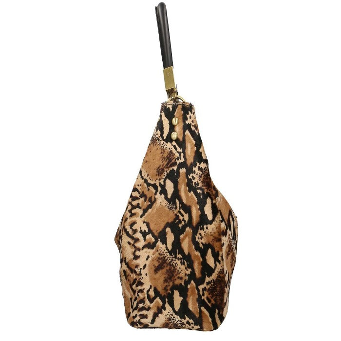 Warm Browns Python Print Calf Hair Leather Tassel Grab Bag