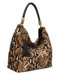 Warm Browns Python Print Calf Hair Leather Tassel Grab Bag