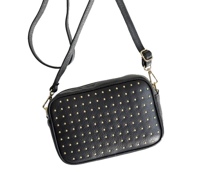 Stud Black Leather Cross-Body Camera Bag Brix and Bailey