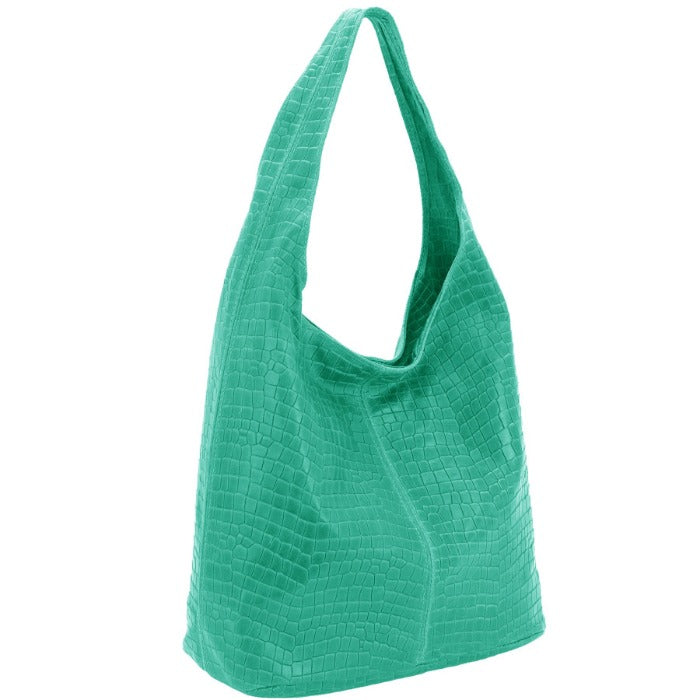 Turquoise Croc Print Leather Hobo Bag Brix and Bailey