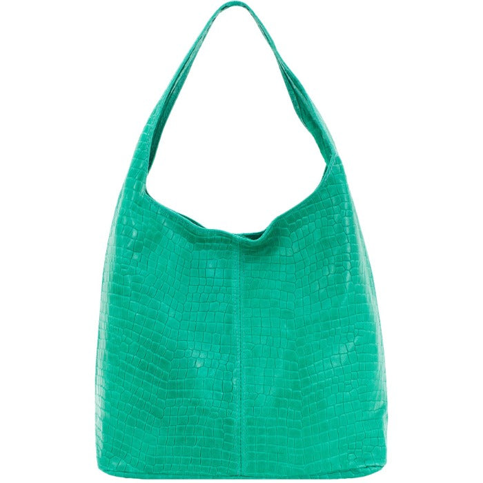 Turquoise Croc Print Leather Hobo Bag Brix and Bailey