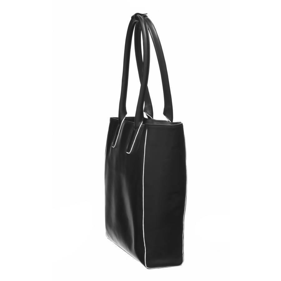 Black Piñatex™ Leather Piped Leather Day Tote Leather Day Tote - Brix and Bailey® - Contemporary Bag, Watch and Accessory Brand