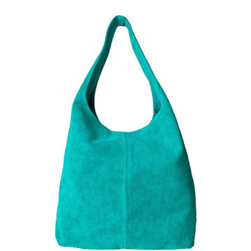 Aqua Soft Suede Leather Hobo Shoulder Bag | Byirl - Brix + Bailey