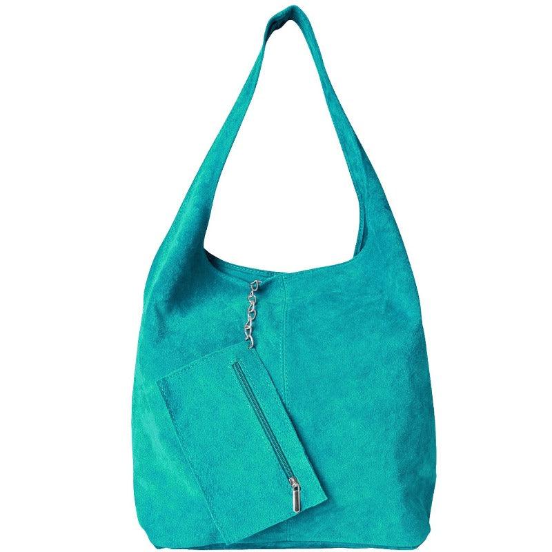 Aqua Soft Suede Leather Hobo Shoulder Bag | Byirl - Brix + Bailey