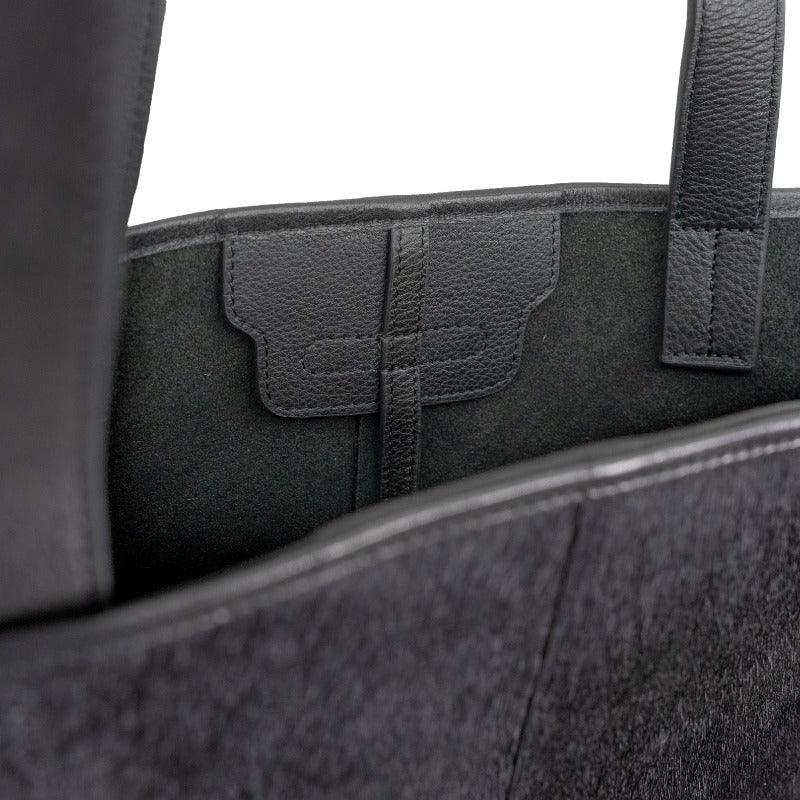 Black Calf Hair Leather Horizontal Tote | Bybry - Brix + Bailey