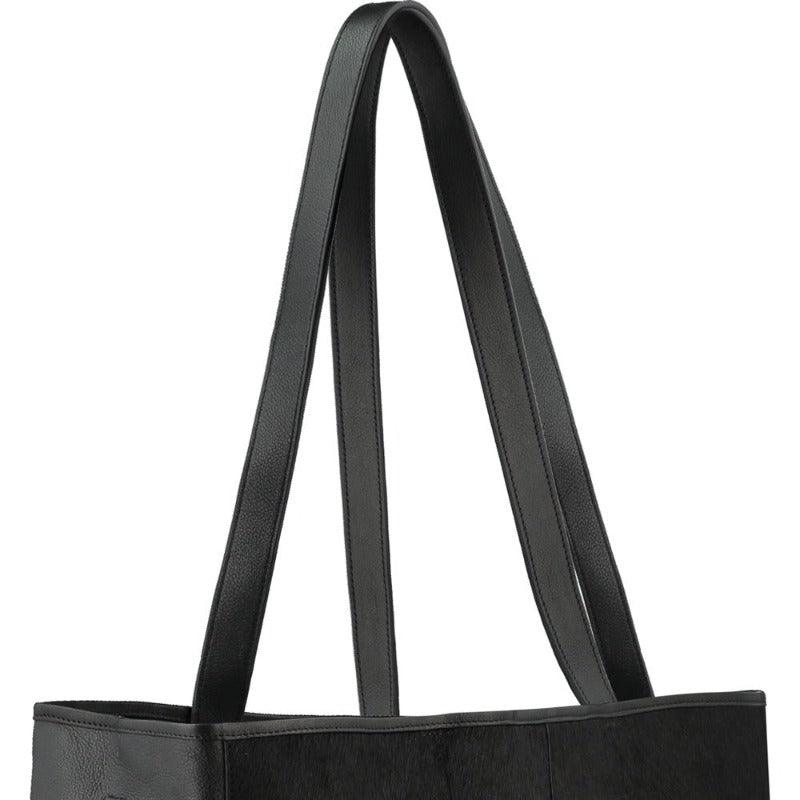 Black Calf Hair Leather Horizontal Tote | Bybry - Brix + Bailey
