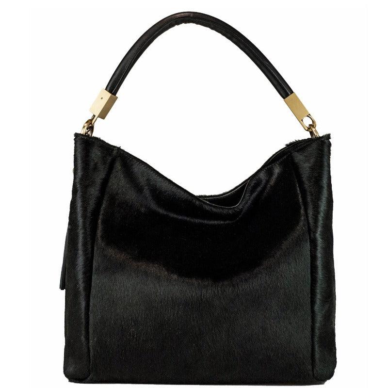 Black Calf Hair Leather Tassel Grab Bag | Biylx - Brix + Bailey