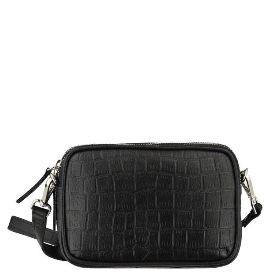 Black Croc Print Leather Crossbody Bag | Byrxi - Brix + Bailey