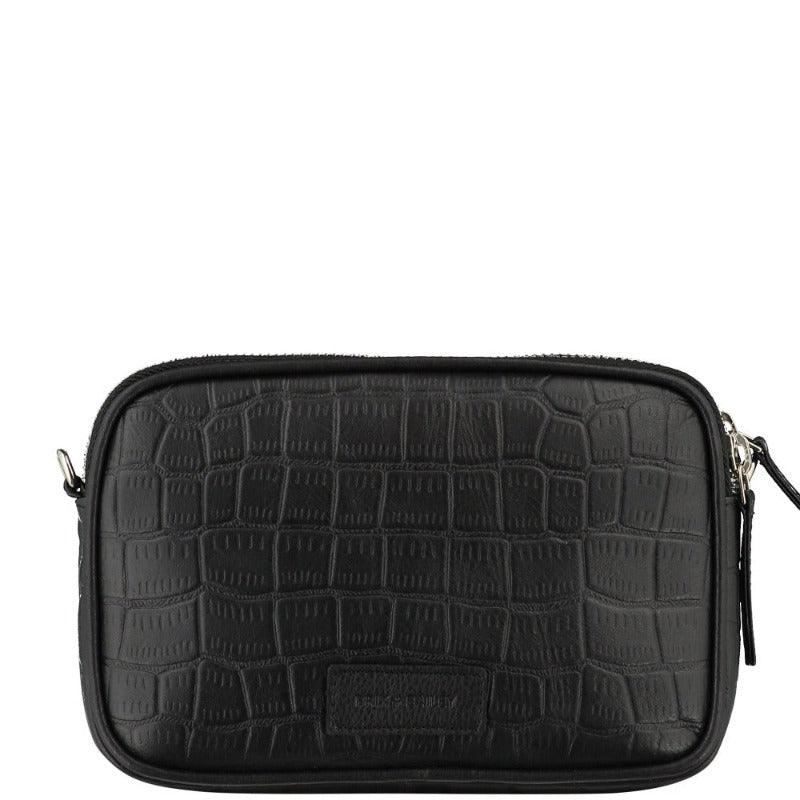 Black Croc Print Leather Crossbody Bag | Byrxi - Brix + Bailey