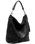 Black Croc Suede Leather Hobo Shoulder Bag | Bxyre - Brix + Bailey