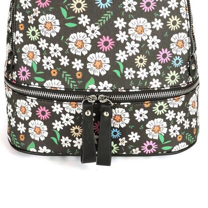 Black Flower Zip Front Vegan Leather Backpack | Bnerx - Brix + Bailey