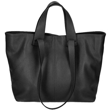 Black Horizontal Double Handle Leather Tote | Bayyr - Brix + Bailey