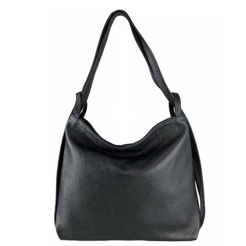 Black Pebbled Leather Convertible Tote Backpack - Brix + Bailey
