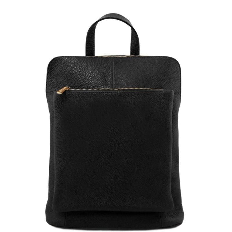 Black Soft Pebbled Leather Pocket Backpack - Brix + Bailey