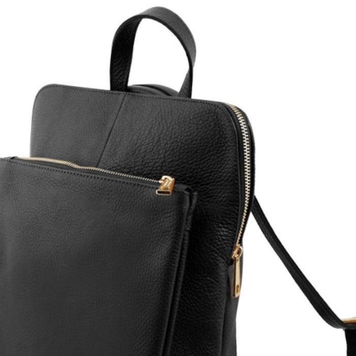 Black Soft Pebbled Leather Pocket Backpack - Brix + Bailey