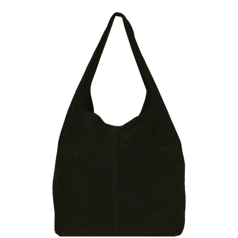 Black Soft Suede Leather Hobo Shoulder Bag - Brix + Bailey