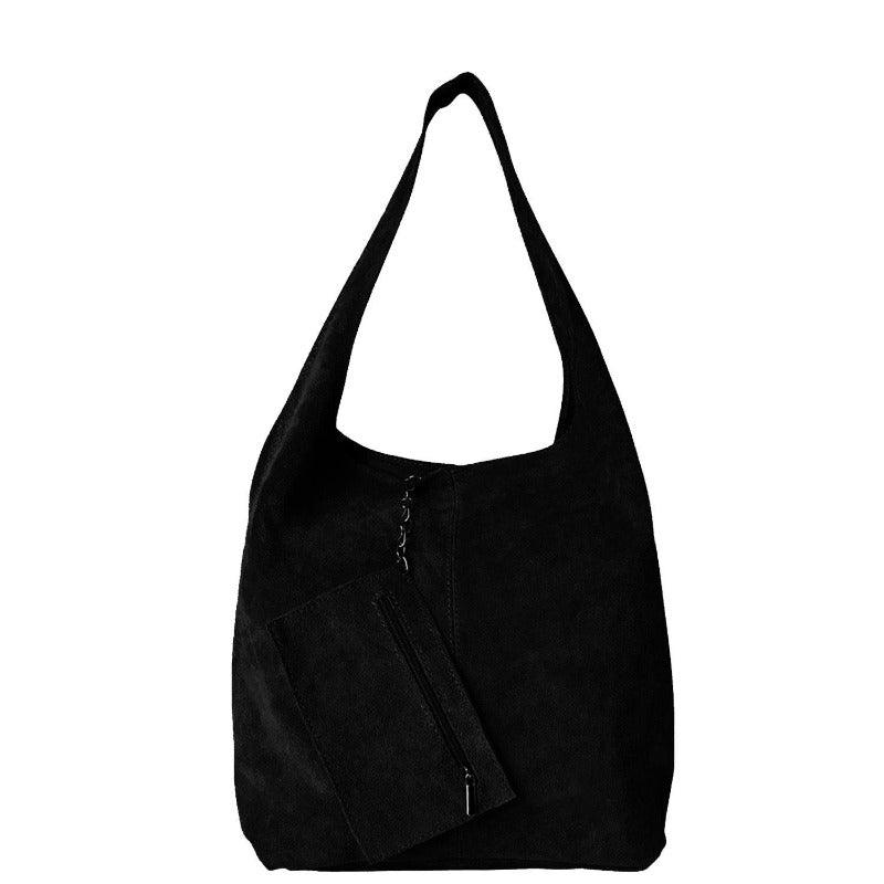 Black Soft Suede Leather Hobo Shoulder Bag - Brix + Bailey