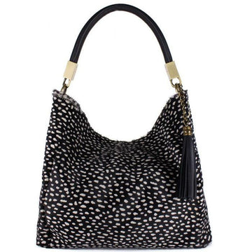 Black Spot Calf Hair Leather Tassel Grab Bag - Brix + Bailey