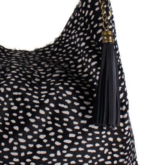 Black Spot Calf Hair Leather Tassel Grab Bag - Brix + Bailey