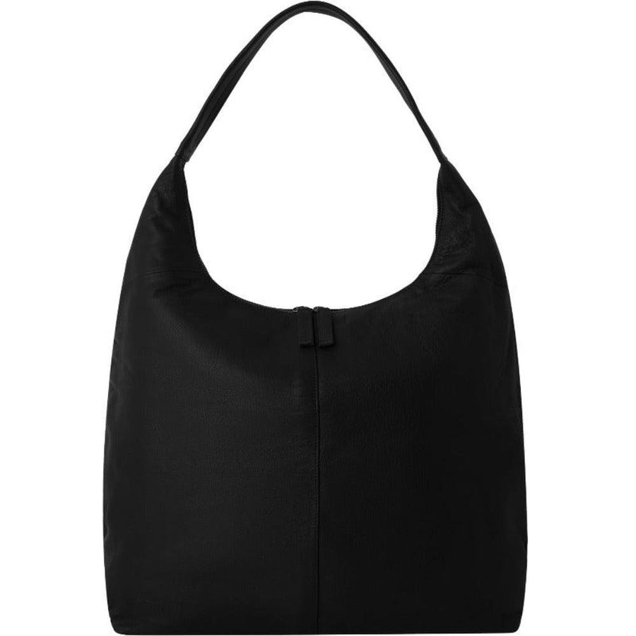 Black Zip Top Leather Hobo Shoulder Bag - Brix + Bailey