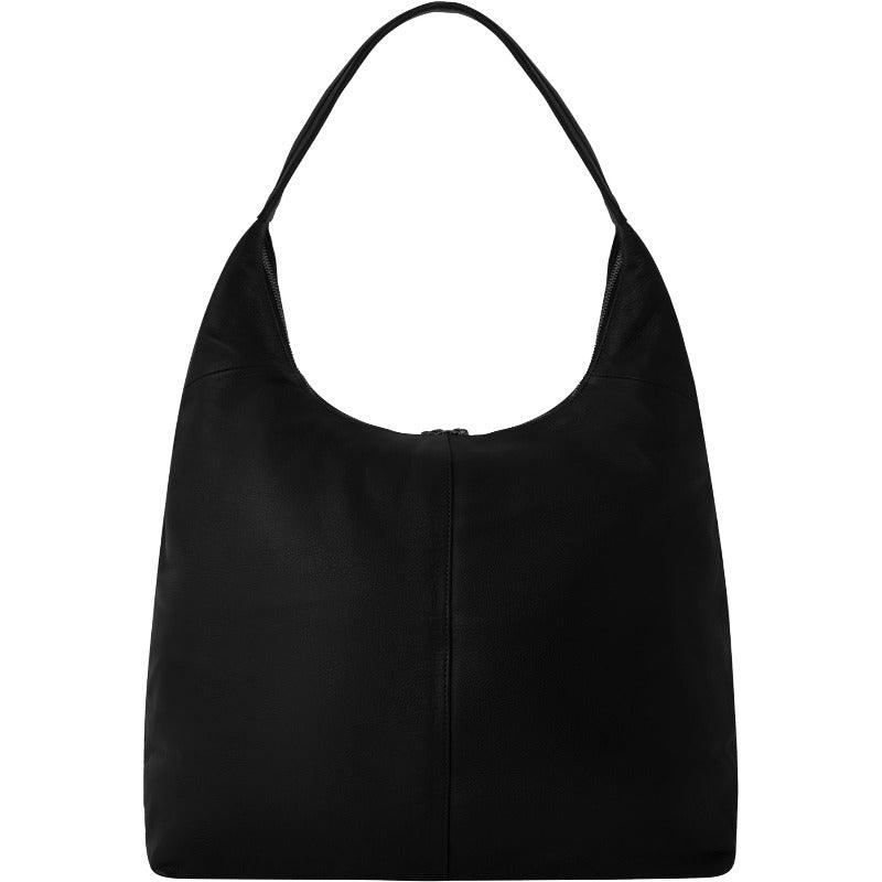 Black Zip Top Leather Hobo Shoulder Bag - Brix + Bailey