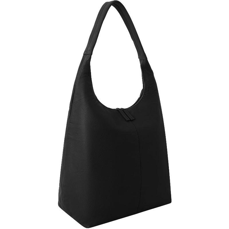 Black Zip Top Leather Hobo Shoulder Bag - Brix + Bailey