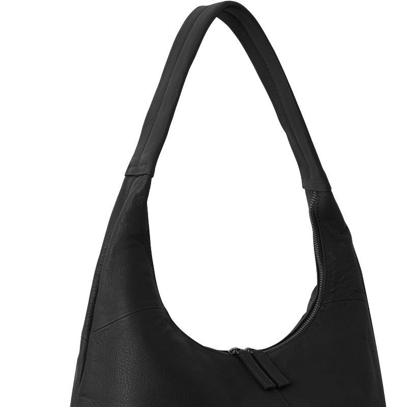 Black Zip Top Leather Hobo Shoulder Bag - Brix + Bailey