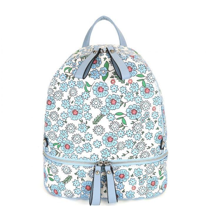 Blue Flower Zip Front Vegan Leather Backpack - Brix + Bailey