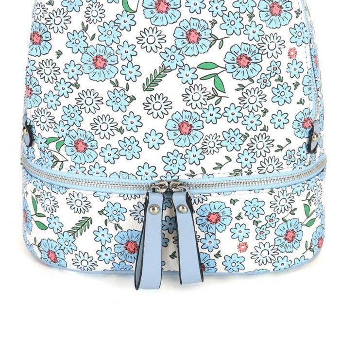 Blue Flower Zip Front Vegan Leather Backpack - Brix + Bailey