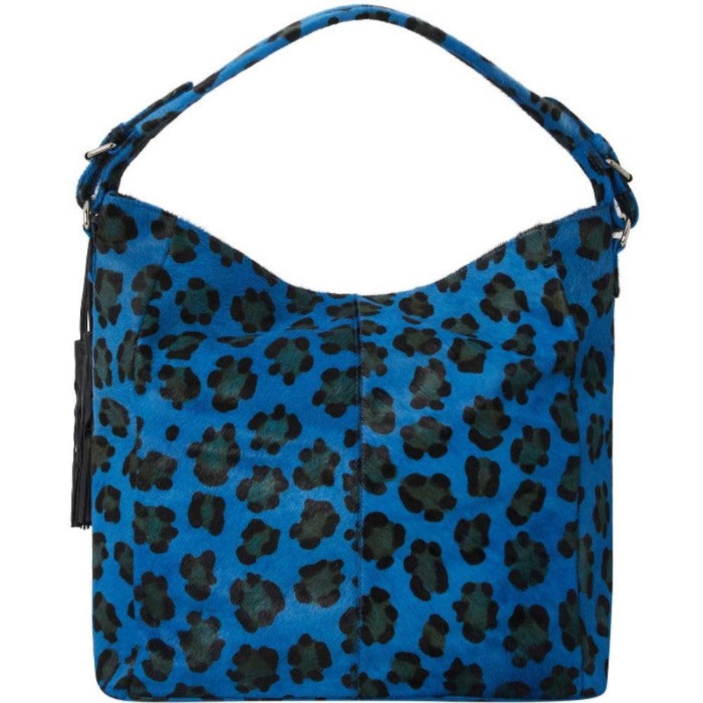 Blue Leopard Print Calf Hair Leather Top Handle Grab Bag - Brix + Bailey