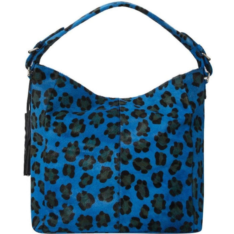 Blue Leopard Print Calf Hair Leather Top Handle Grab Bag - Brix + Bailey