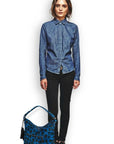 Blue Leopard Print Calf Hair Leather Top Handle Grab Bag - Brix + Bailey