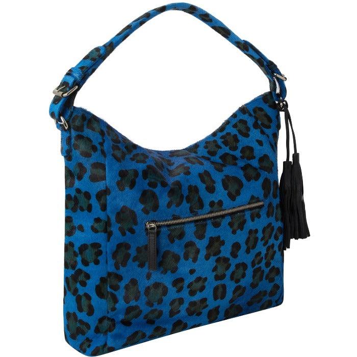 Blue Leopard Print Calf Hair Leather Top Handle Grab Bag - Brix + Bailey