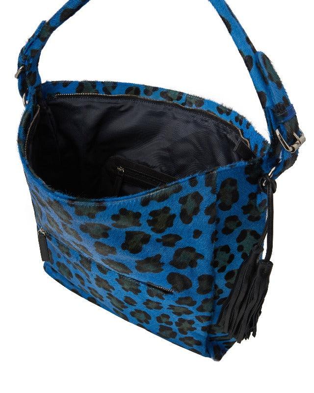 Blue Leopard Print Calf Hair Leather Top Handle Grab Bag - Brix + Bailey