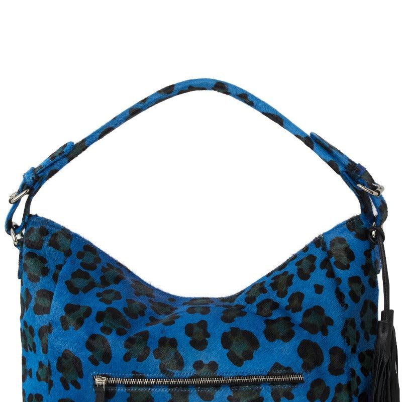 Blue Leopard Print Calf Hair Leather Top Handle Grab Bag - Brix + Bailey